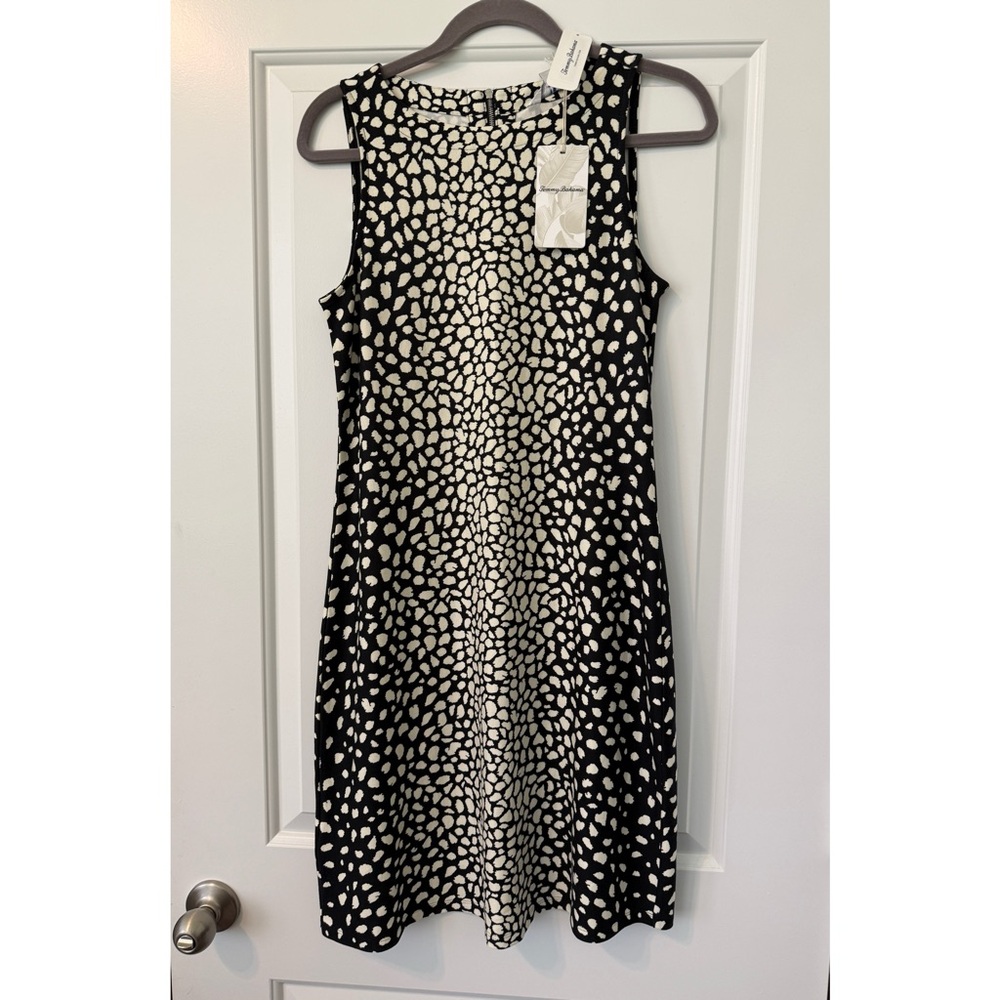 NWT Tommy Bahama Darcy Darling Dots Black and White Sleeveless Midi Dress Medium